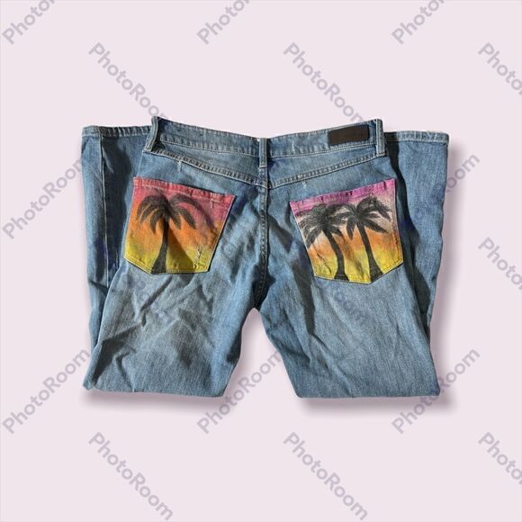Bootlegger Palm Tree Womens Boyfriend Jeans - Picture 3 of 3